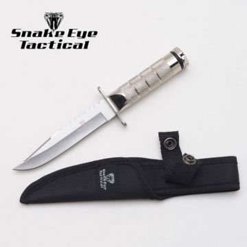 Snake Eye Tactical Survival Knife with Nylon Case 8.5" All Silver (HK-690S)